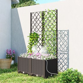 Outsunny Set de 2 spalier cu ghiveci, ghiveci cu orificiu de drenaj, sistem de udare cu timer, 80 x 40 x 136 cm, maro | Aosom Romania