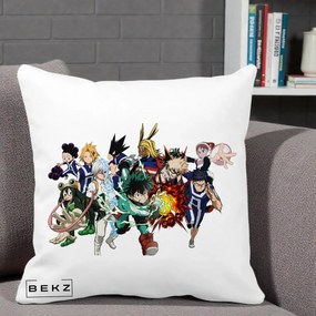 Perna Personalizata My Hero Academia Clasa 1-A Complet, 40x40 cm, Alba Mata, Husa Detasabila, Perna Inclusa, BEKZ®