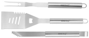 Set 3 ustensile pentru gratar Kinghoff KH 1919, Spatula, Furculita, Furculita, Otel inoxidabil, Inox