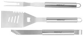 Set 3 ustensile pentru gratar Kinghoff KH 1919, Spatula, Furculita, Furculita, Otel inoxidabil, Inox