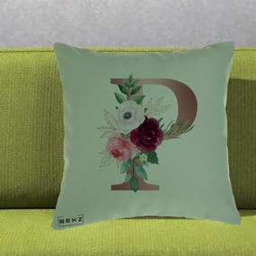 Cadou Personalizat - Perna Personalizata Monograma Rose Gold Litera P, 40x40 cm, Verde, Husa Detasabila, Perna Inclusa, BEKZ®