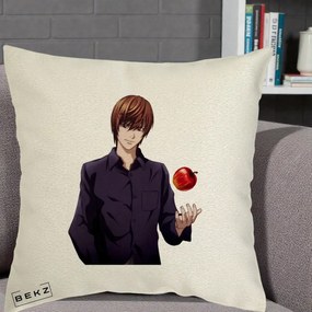 Perna Personalizata Death Note Light Yagami cu Mar, 40x40 cm, Ecru, Husa Detasabila, Perna Inclusa, BEKZ®