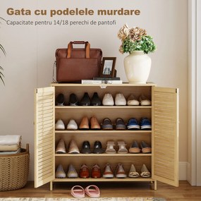 HOMCOM Pantofar din Bambus cu Uși tip jaluzea, 14 Perechi | Aosom Romania