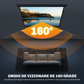 HOMCOM Ecran de Proiecție 84", Format 4:3, Unghi de 160° și Montare pe Tavan sau Perete, Negru | Aosom Romania