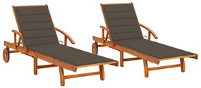 vidaXL Șezlonguri cu perne, 2 buc., lemn masiv de acacia