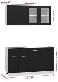 Set dulapuri de bucatarie cu blat de lucru, 4 buc., negru, PAL Negru, cu blat de lucru, 1