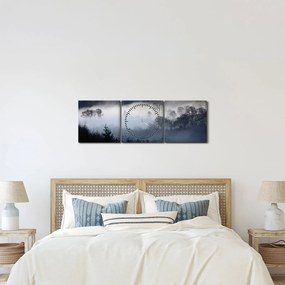 Tablou cu ceță deasupra pădurii (cu ceas) (90x30 cm)