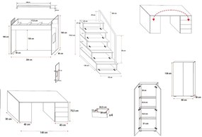 Supermobel Pat supraetajat pentru copii RAJ IVs COLOR, 80x200, orientare universale, alb/gri luciu