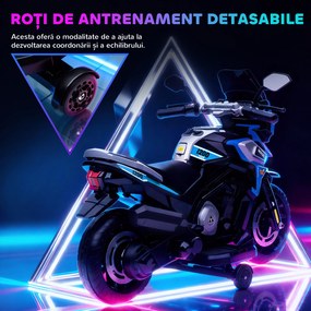 AIYAPLAY Motocicletă Electrică pentru Copii 18-36 Luni, 6V Motocicletă Electrică pentru Copii cu Roți Detașabile, Faruri, Muzică, 2.4 km/h Mini Motocicletă cu Far, Max 30kg, Albastru | Aosom Romania