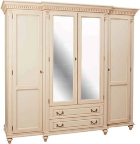 Dulap lemn masiv crem Roberta 4 Uși Patinat, 234 × 67 × 218 cm