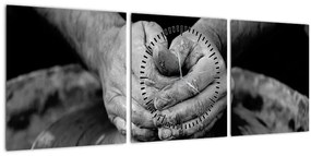 Tablou alb negru - producția de ceramică (cu ceas) (90x30 cm)