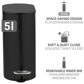 Coș de gunoi negru mat cu pedală din oțel 5 l Collungo – Wenko