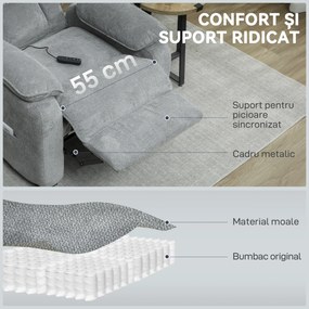 HOMCOM Fotoliu Electric Reclinabil 150° cu Suport pentru Picioare, Port USB, Fotoliu Reclinabil Silențios, Sezut Larg, Telecomandă, Funcție Memorie, din Catifea, pentru Living, Gri | Aosom Romania
