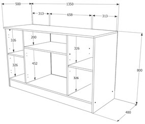 Comoda haaus Pedro, 4 Usi, Stejar Wotan/Antracit, 135 x 50 x 80 cm