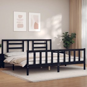 3192905 vidaXL Cadru pat cu tăblie 200x200 cm, negru, lemn masiv