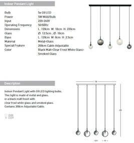 Lustra suspendata design decorativ Iris line fumuriu/frost-white