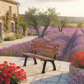 Outsunny Bancă cu 2 locuri, pentru grădină și terasă, fontă de aluminiu + lemn natural, 120 x 57 x 70 cm, Maro | Aosom Romania