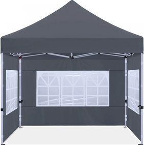 ABCCANOPY – Cort pliabil 3x3 m, înălțime reglabilă 3 trepte, pereți cu ferestre transparente, impermeabil, protecție împotriva zăpezii și ploii, Gri