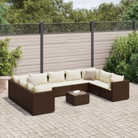 3308273 vidaXL Set mobilier de grădină cu perne, 10 piese, maro, poliratan