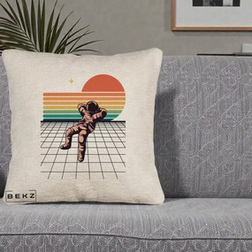 Perna Decorativa Astronaut Retro Space, 40x40 cm, Bej Canapea, Husa Detasabila, Perna Inclusa, BEKZ®