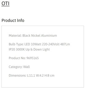 Aplica LED iluminat ambiental Up &amp; Down OTI nickel negru, NVL-9695165