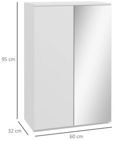 HOMCOM Dulap pentru pantofi cu oglindă pentru 18 perechi, 5 rafturi reglabile, pentru hol 60x32x95 cm Alb | Aosom Romania