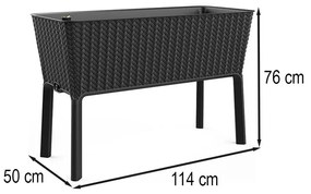 Cutie de flori Splendor din plastic, 120 l, răchită, ratan, antracit