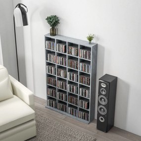 HOMCOM Mobilier de depozitare multimedia 480 CD-uri/312 DVD-uri - bibliotecă din lemn cu rafturi reglabile, 89 x 130,5 cm, gri | Aosom Romania
