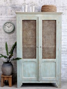 Dulap vintage din lemn cu uși traforate, H184 cm, „Antique Opal”