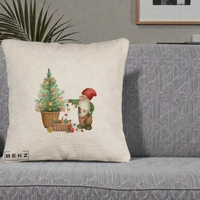 Perna Decorativa Pitic de Craciun cu Brad, 40x40 cm, Bej Canapea, Husa Detasabila, Perna Inclusa, BEKZ®
