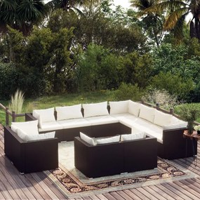 3102871 vidaXL Set mobilier de grădină cu perne, 11 piese, negru, poliratan