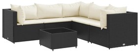 3308128 vidaXL Set mobilier de grădină cu perne, 6 piese, negru, poliratan