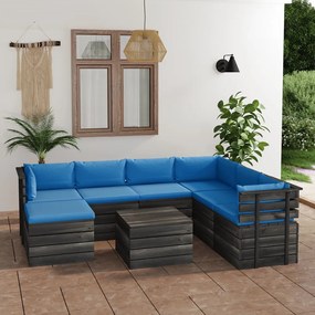 Set mobilier gradina paleti cu perne, 8 piese, lemn masiv pin Albastru deschis, 8