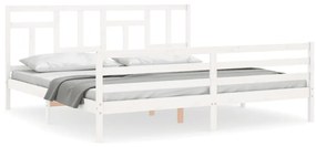 3194982 vidaXL Cadru pat cu tăblie 200x200 cm, alb, lemn masiv