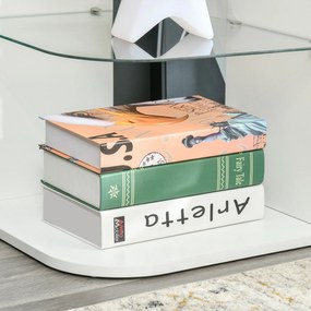 HOMCOM Masă de cafea accesoriu gheridon design contemporan capăt de canapea raft sticlă securizată alb | Aosom Romania