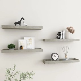 330224 vidaXL Rafturi de perete Loggia, 4 buc., gri beton, 60x15x4 cm, MDF