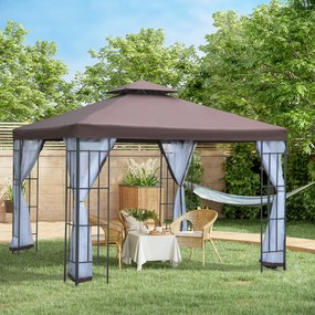 Outsunny Pavilion de grădină cu plasă antimuște și pereți laterali, cort pentru petreceri cu acoperiș dublu, cort de grădină 2,97x2,97m | Aosom Romania