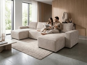 OFERTA Set mobilier coltar in forma de U SMART COSARO bej deschis 295x140 cm clasa a II-a