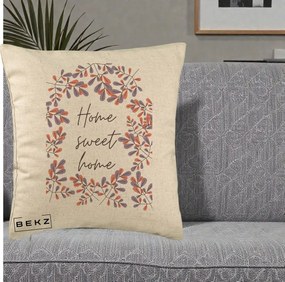 Perna Decorativa Home Sweet Home Frunze Colorate, 40x40 cm, Bej, Husa Detasabila, Perna Inclusa, BEKZ®