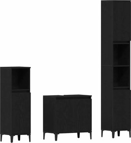 vidaXL Set de mobilier pentru baie Pe perete cu ușă 3 pcs Stejar Negru