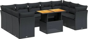 vidaXL Set canapele de grădină cu perne, 10 piese, negru, poliratan