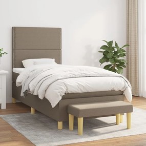 vidaXL Pat box spring cu saltea, gri taupe, 90x200 cm, textil