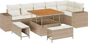 vidaXL Set de canapele pentru grădină 9 pcs Bej și crem poliratan