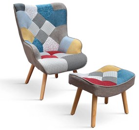 Fotoliu Patchwork ,structura metalica ,tesatura multicolora - ROSU