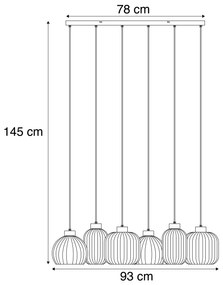 Design hanglamp zwart met smoke glas 6-lichts - Ana