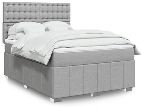 vidaXL Pat continental cu saltea, gri deschis, 160x200 cm, textil
