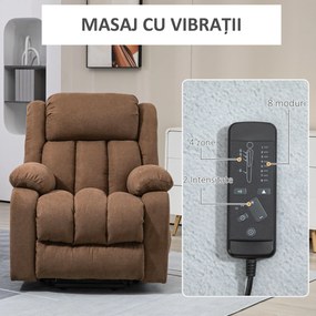 HOMCOM Scaun cu Ridicare și Înclinare, Scaun Tapițat din Material Rezistent pentru Sufragerie cu Telecomandă, 91x93x103 cm, Maro | Aosom Romania