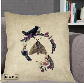 Perna Decorativa Gothic Wreath Corb Moliu Craniu, 40x40 cm, Crem, Husa Detasabila, Perna Inclusa, BEKZ®