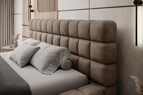 Pat tapitat cu somiera rabatabila si lada depozitare, 180x200 cm, ELTAP, BE-DIZ-MET-20AMO, Dizzle, metal/poliester, bej inchis