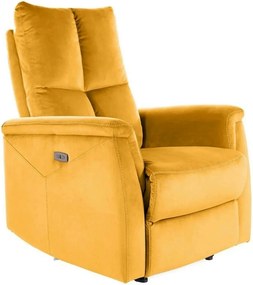 Fotoliu recliner NEPTUN, galben, stofa catifelata/metal, 76x94/160x96